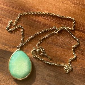 Fossil Brand Necklace Gold Tone Jade Stone Key Necklace Green